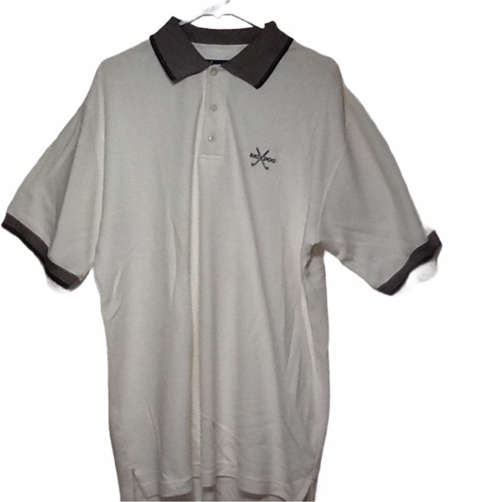 White Big Dogs Golf‎ Clubs Flatback Golf Polo Shirt Black Contrasting Trim NWT